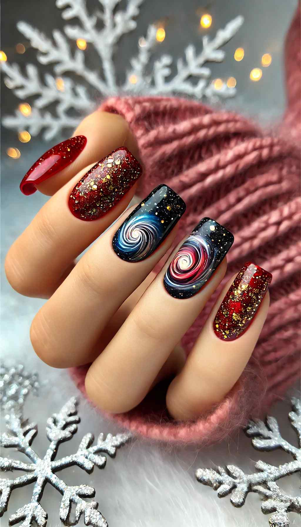 Galaxy Patterns in Red and Gold