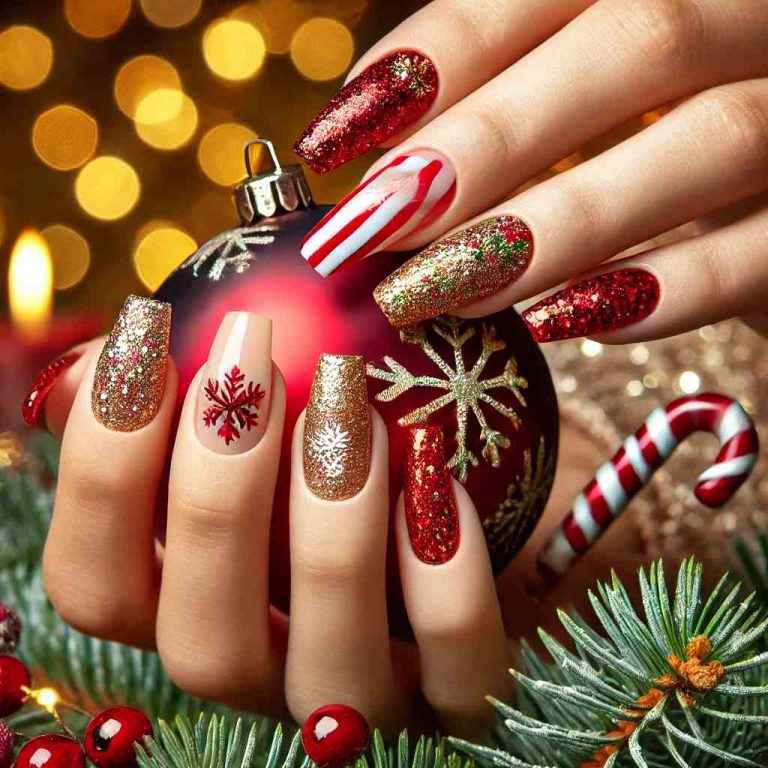 Glamorous Red Sparkle Christmas Nail Designs to Shine This Holiday