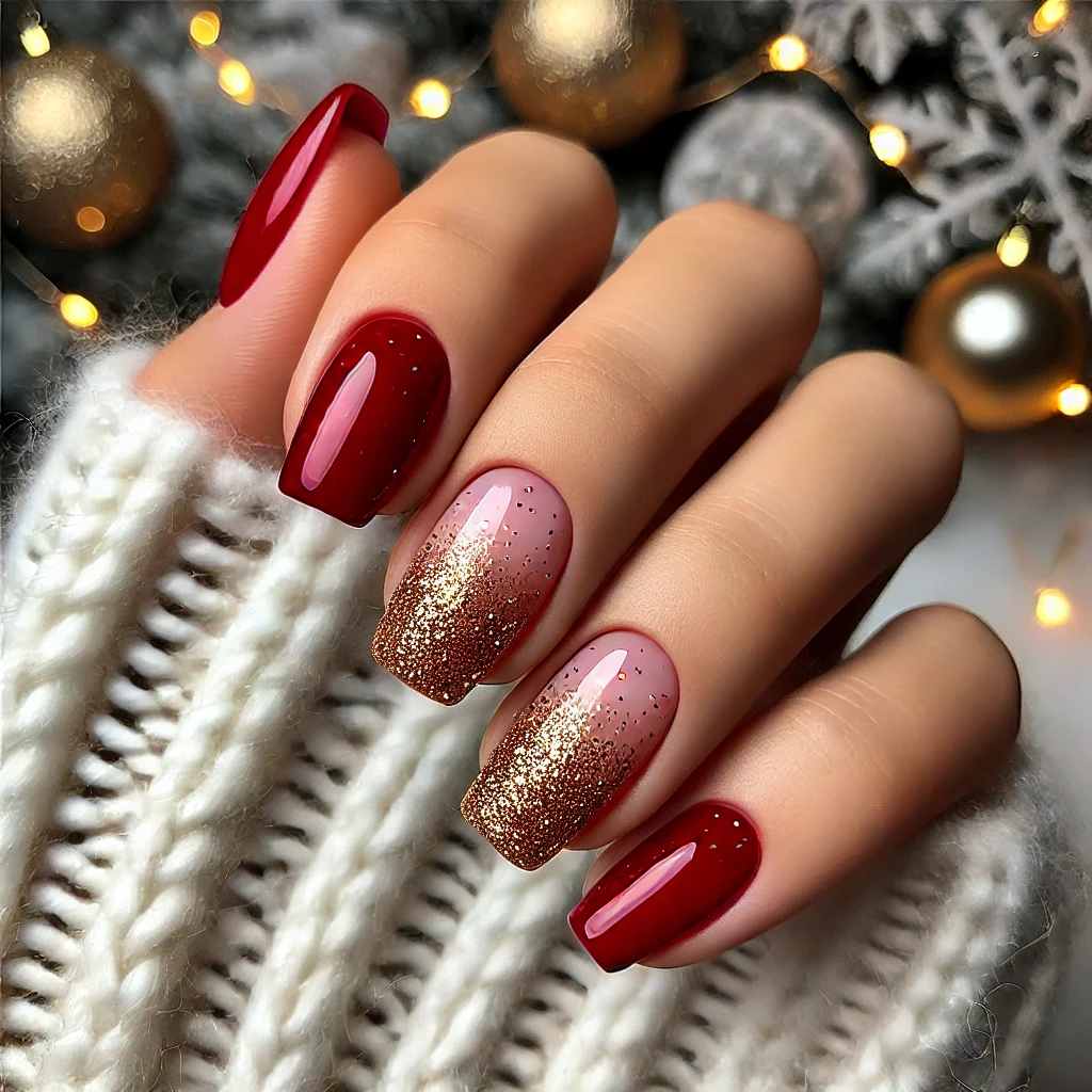 Glitter-Dipped Red Tips