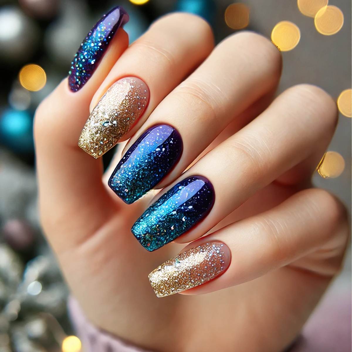 Glitter Gradient in Blue and Gold