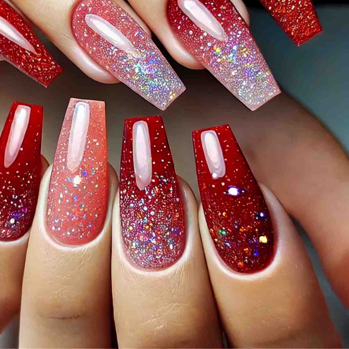 Glittered Red Gradient Tips