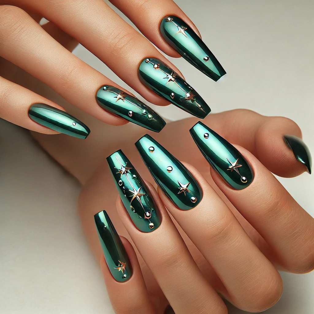 Glittery Green Chrome with Star Accents