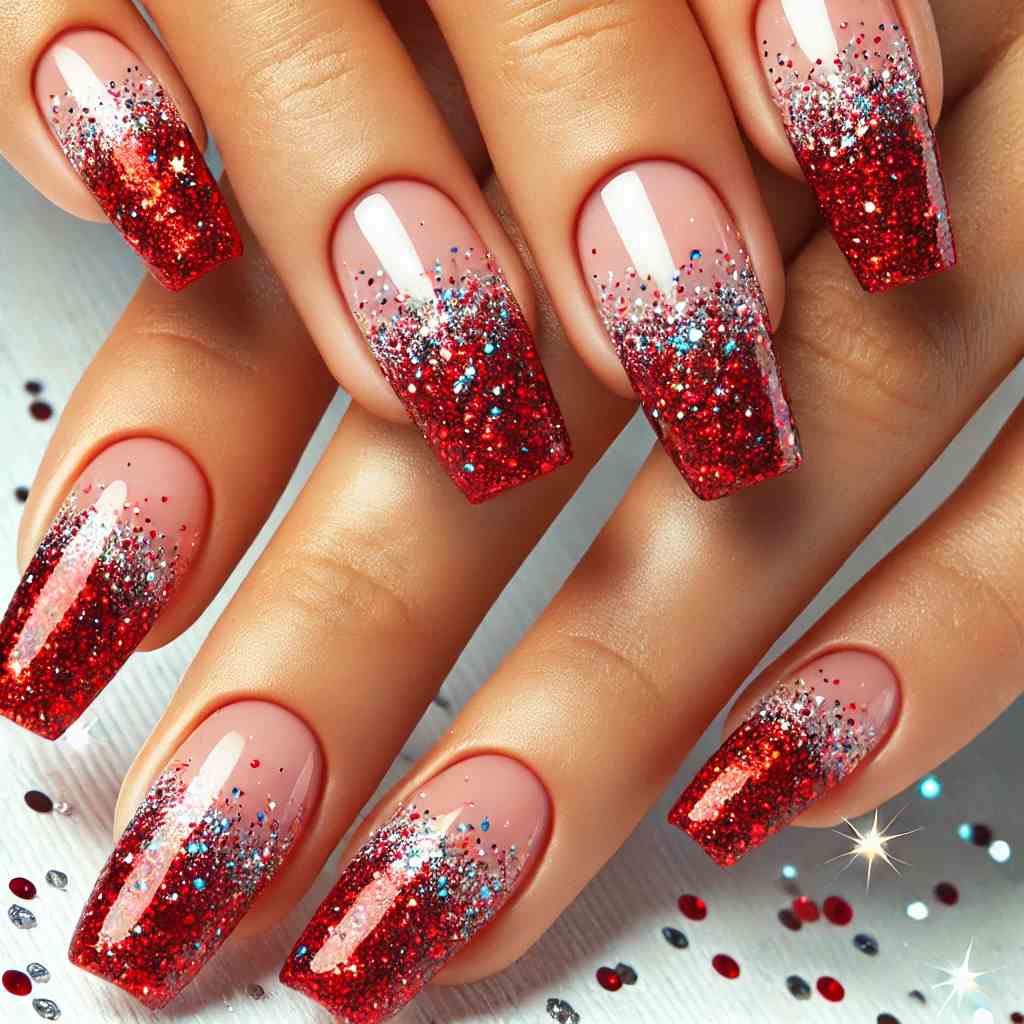 Glittery Red French Tips