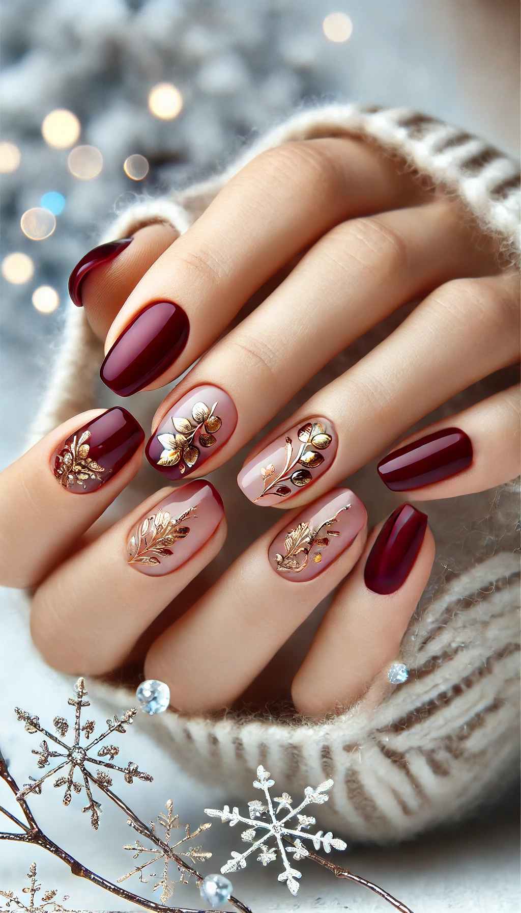 Gold Floral on Deep Red Base