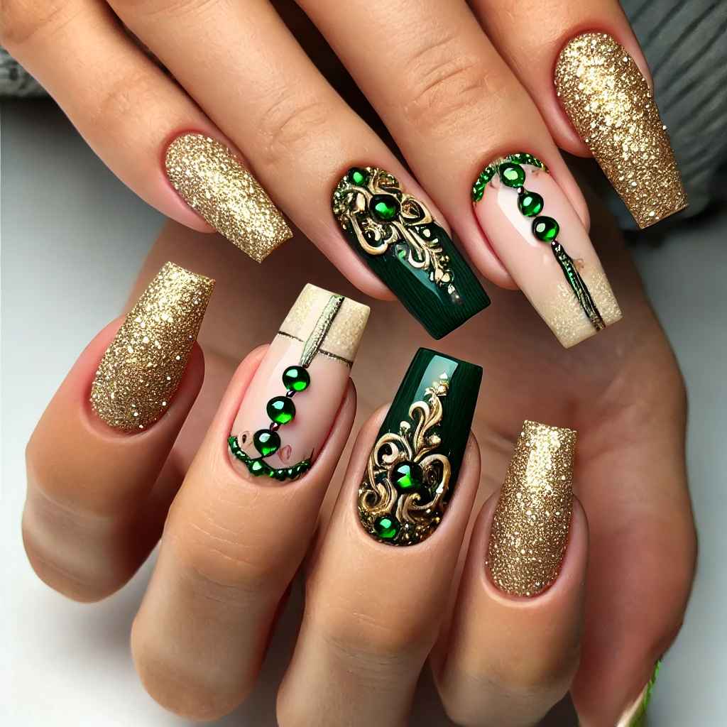 Gold Glitter Bomb with Green Accents