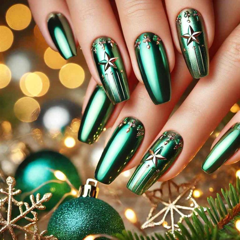 Green Chrome Christmas Nails