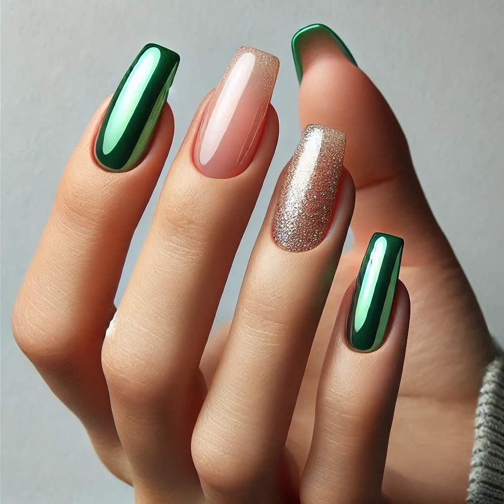 Green Chrome French Fade with Sparkles