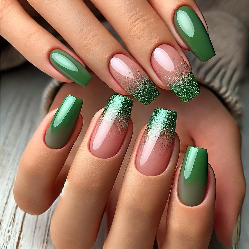 Green Glitter Ombre Tips