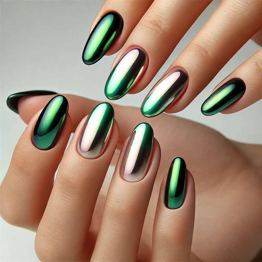 Green Ombre with Chrome Tips