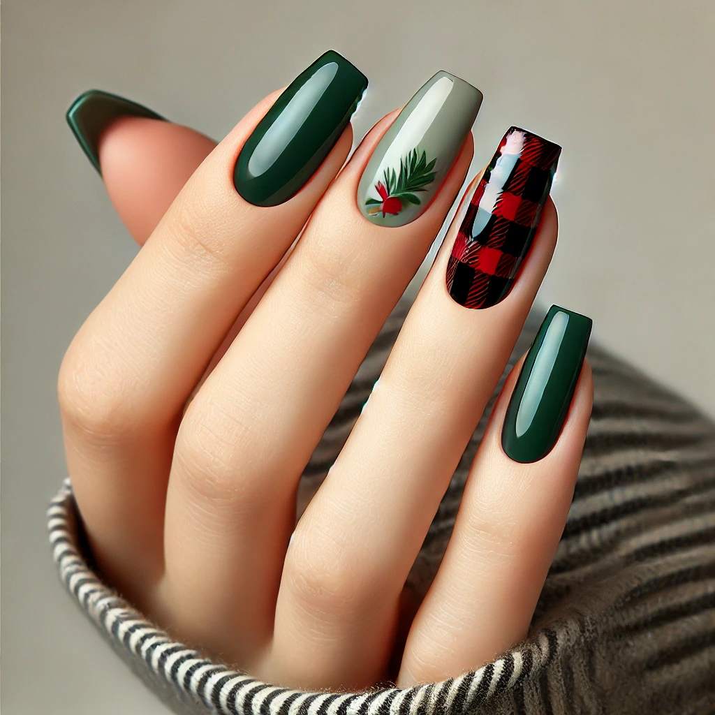 Green Plaid Christmas Nails