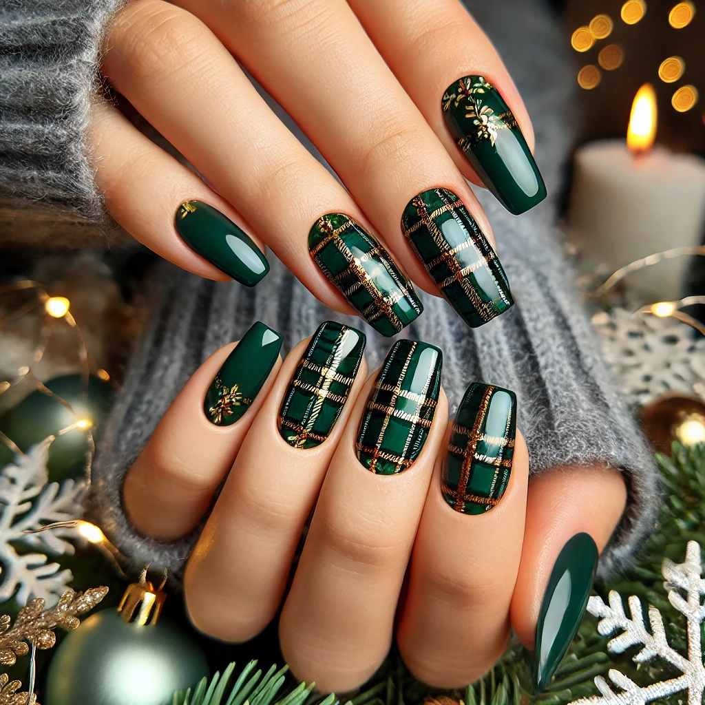 Green Plaid Nail Art