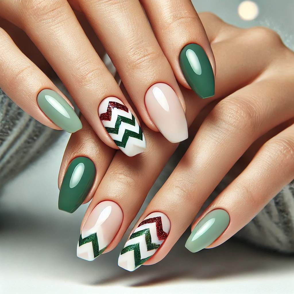 Green Red Chevron Tips with Glitter