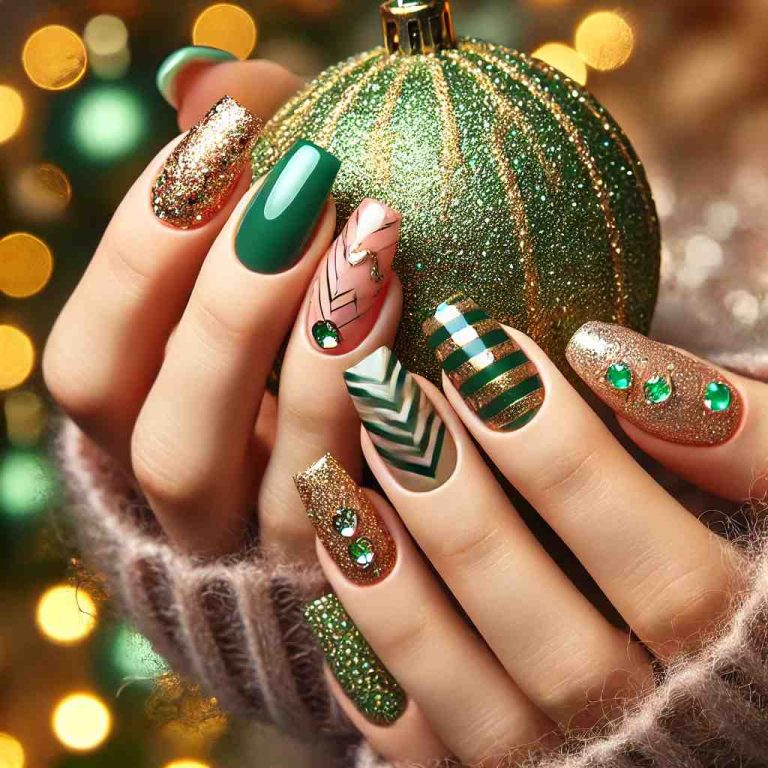 Green and Gold Nail Ideas for a Festive Christmas Look