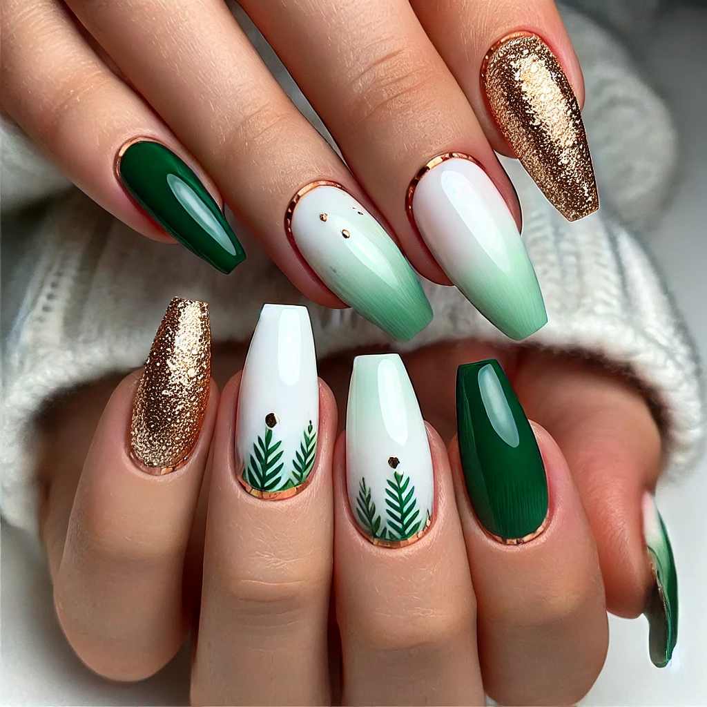 Green and White Gradient with Gold Glitter Accents