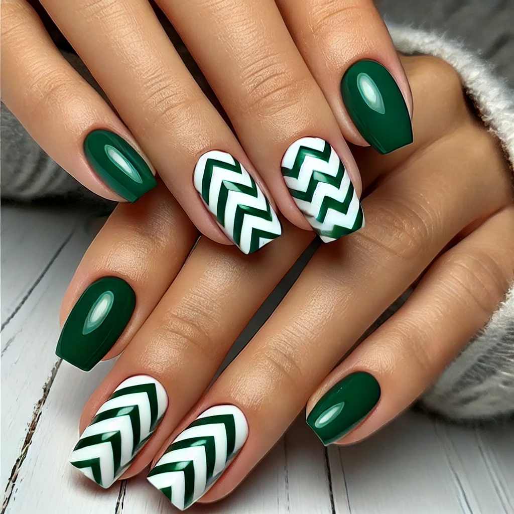 Green with White Chevron Stripes