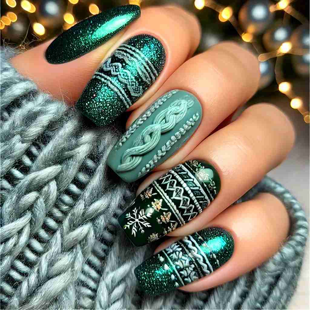 Greenish Blue Sweater Nails