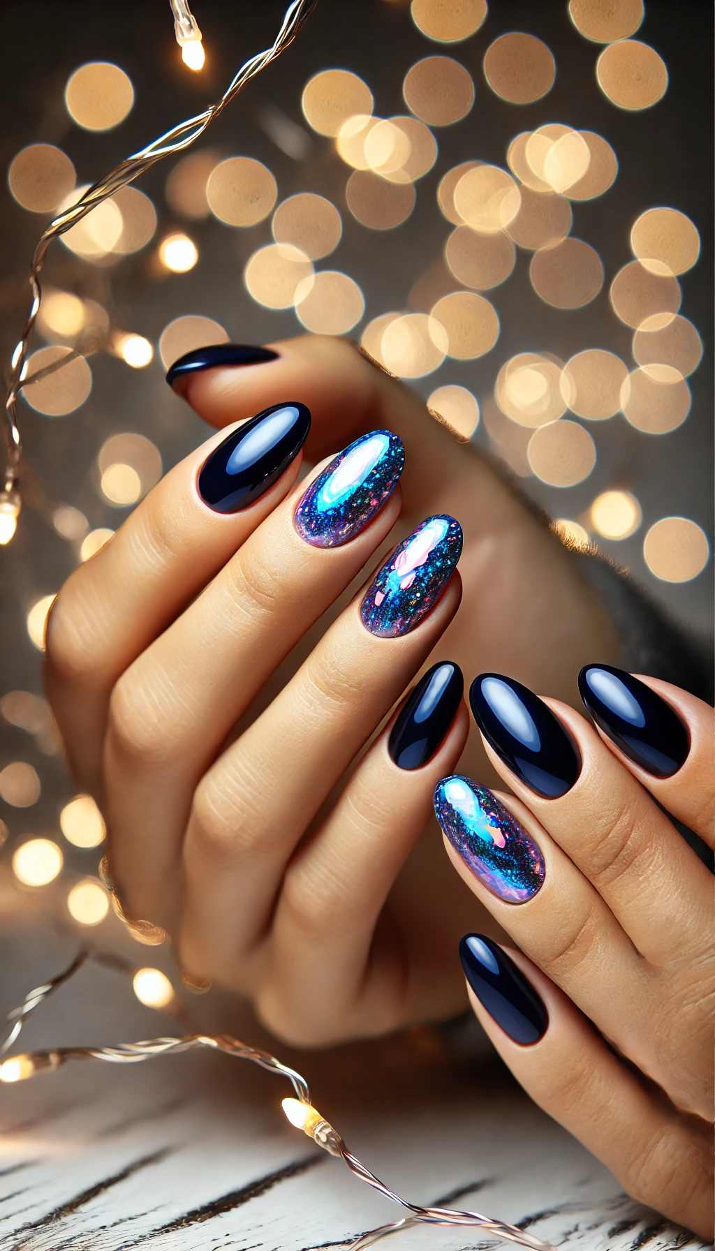 Holographic Glass Navy Nails