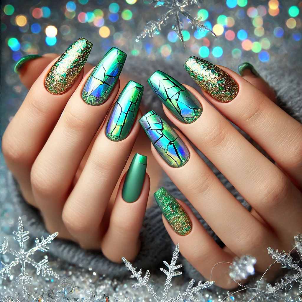 Holographic Green and Gold Glass Effect