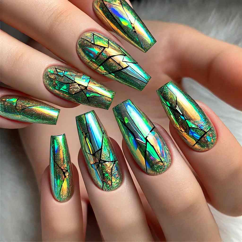 Holographic Green and Gold Glass Effect