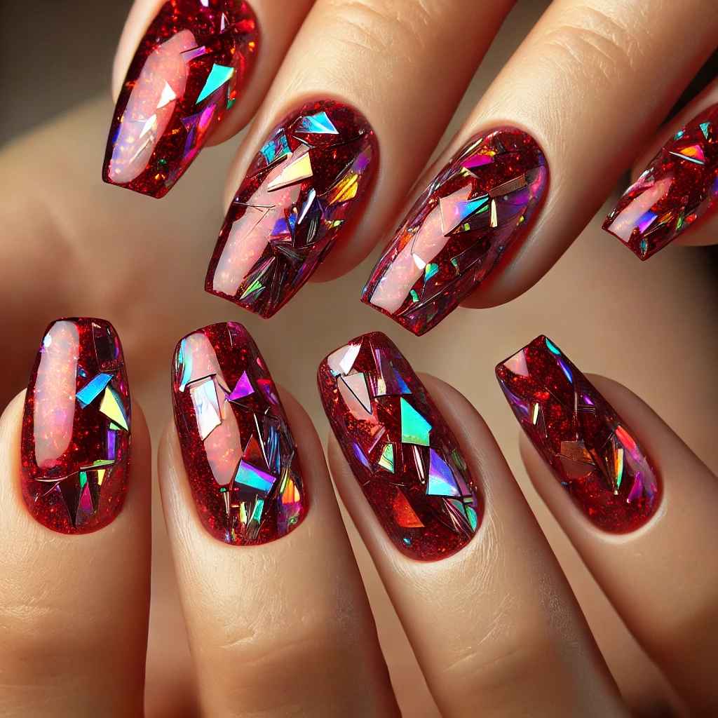 Holographic Red Shattered Glass Effect