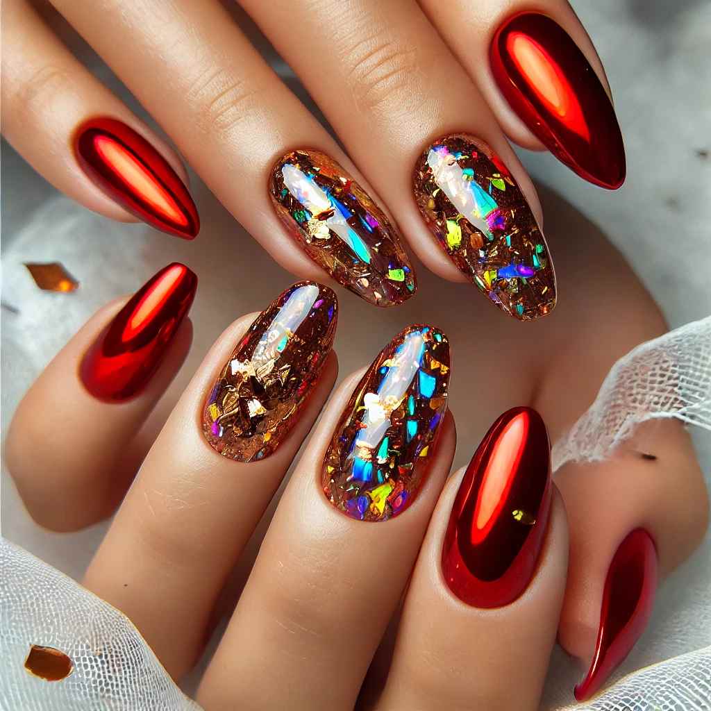 Holographic Red with Gold Glass Effect