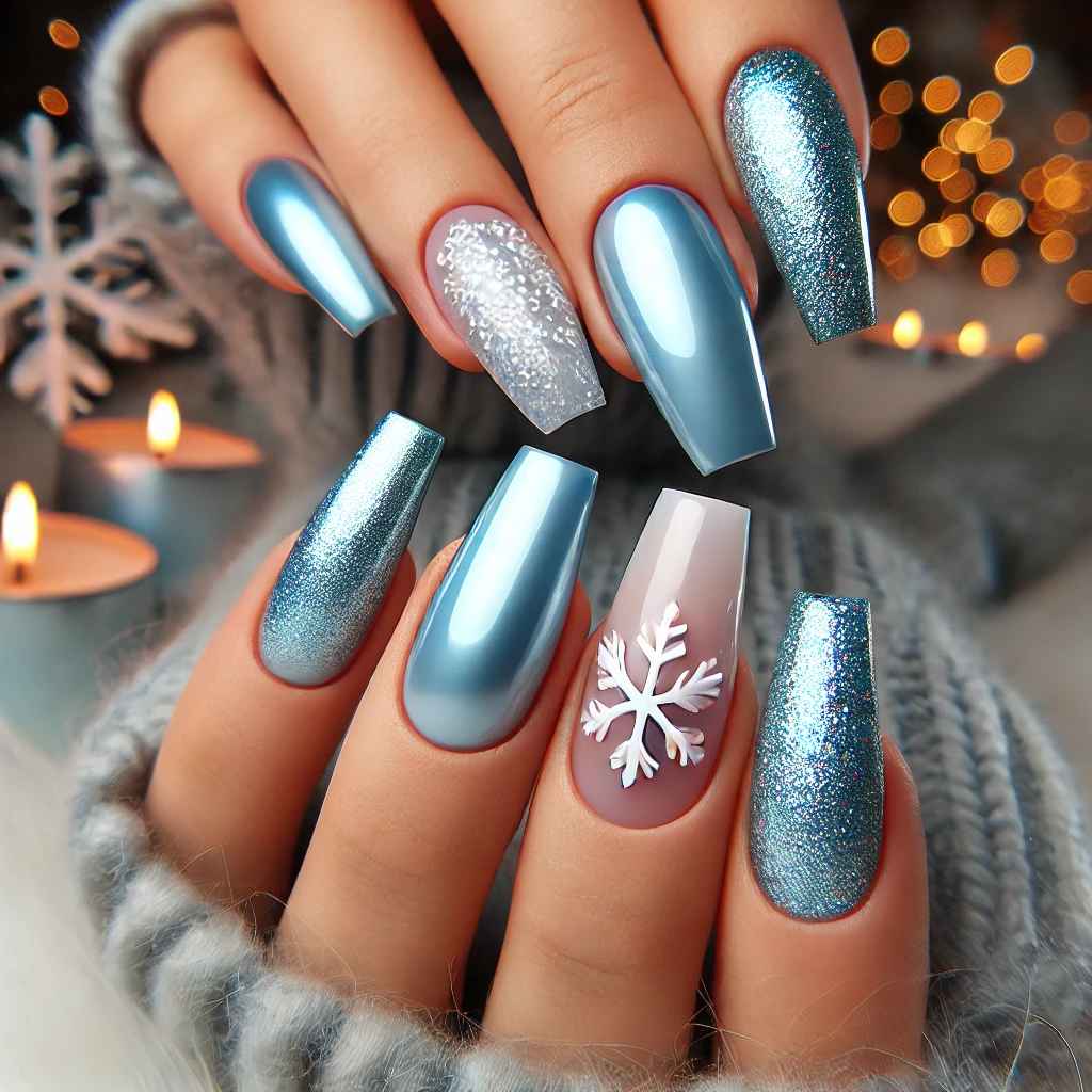 Icy Blue Chrome with Snowflake Glitter