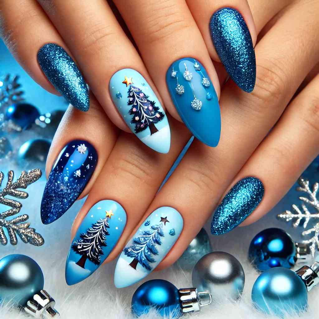 Icy Blue with Christmas Trees