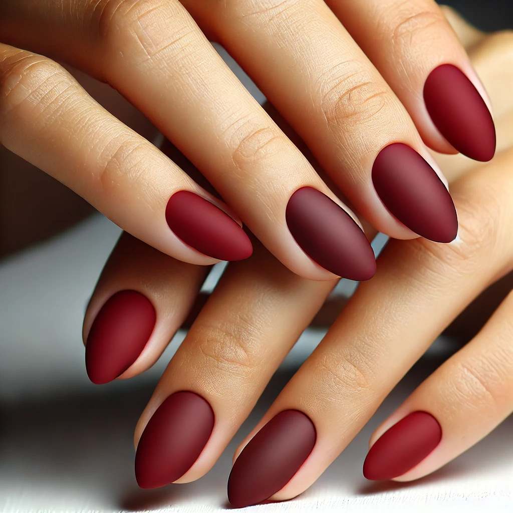 Matte Red Almond Nails