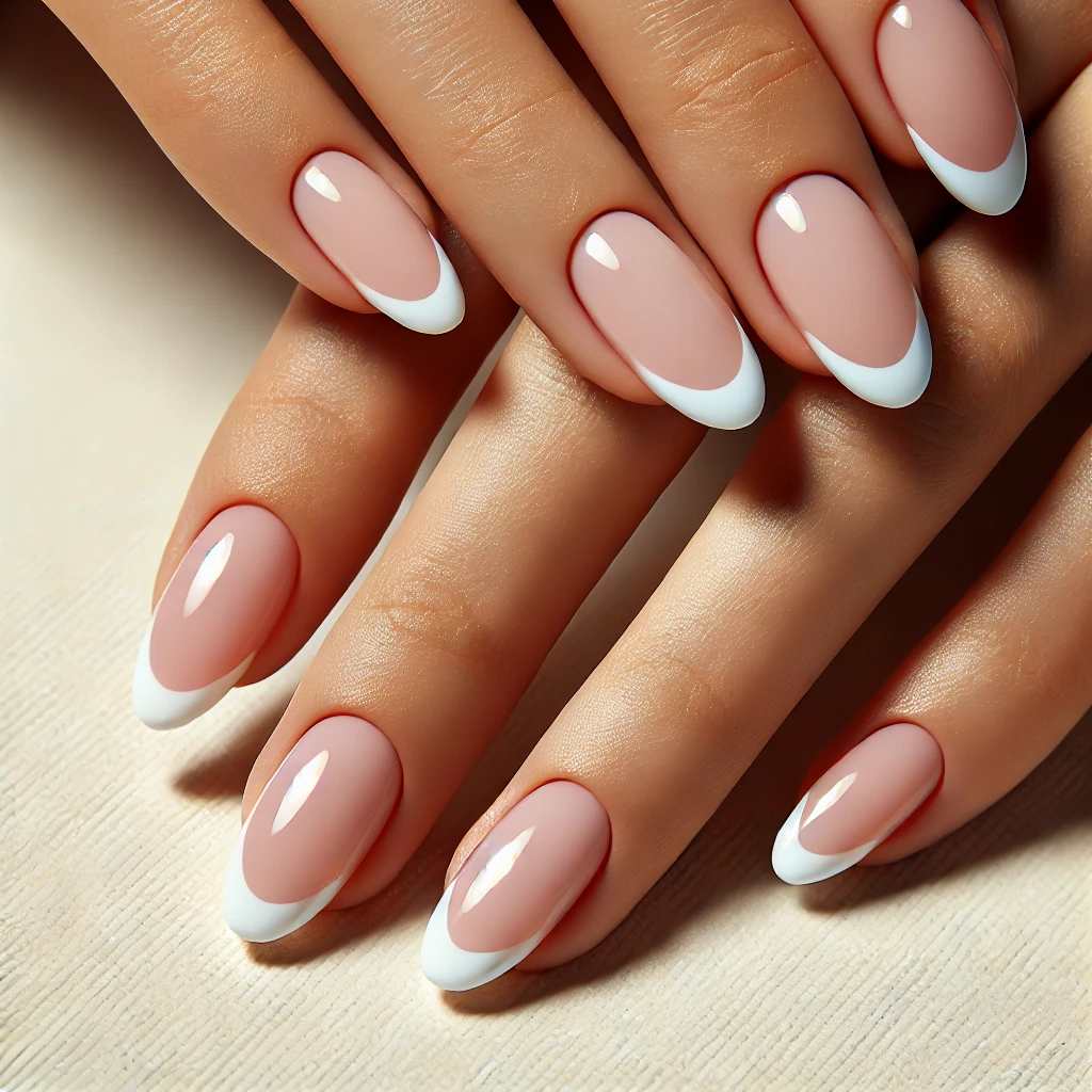 Medium-length French tip nails