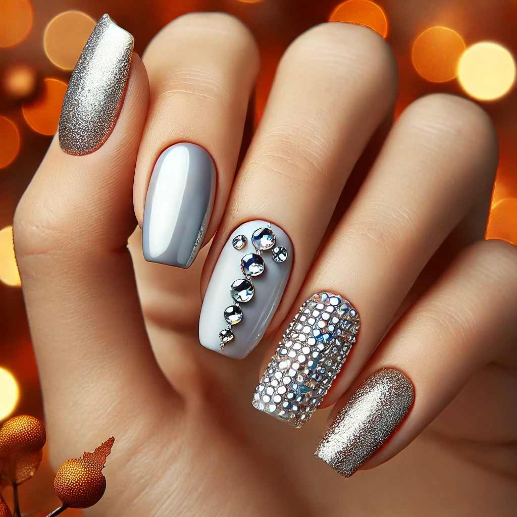 Metallic Silver and Rhinestone Embellishments