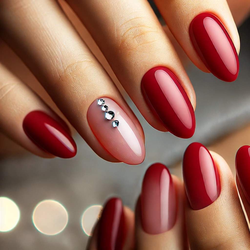 Minimalistic Red with Single Rhinestone