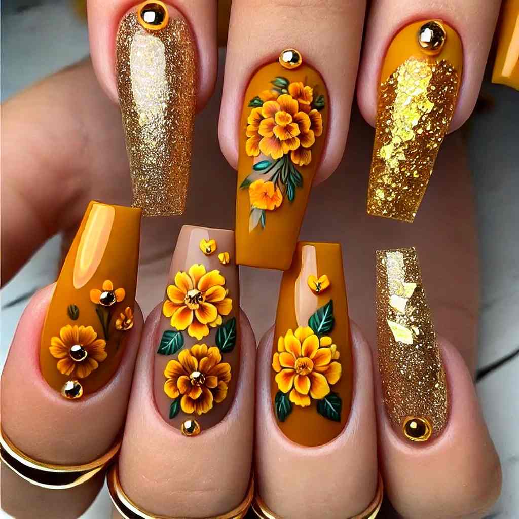 Mustard and Marigold with Golden Sparkles