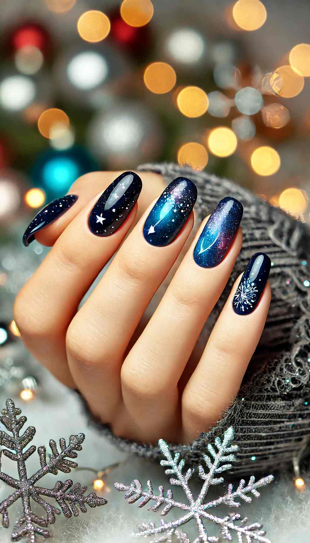 Navy Blue Galaxy Nails