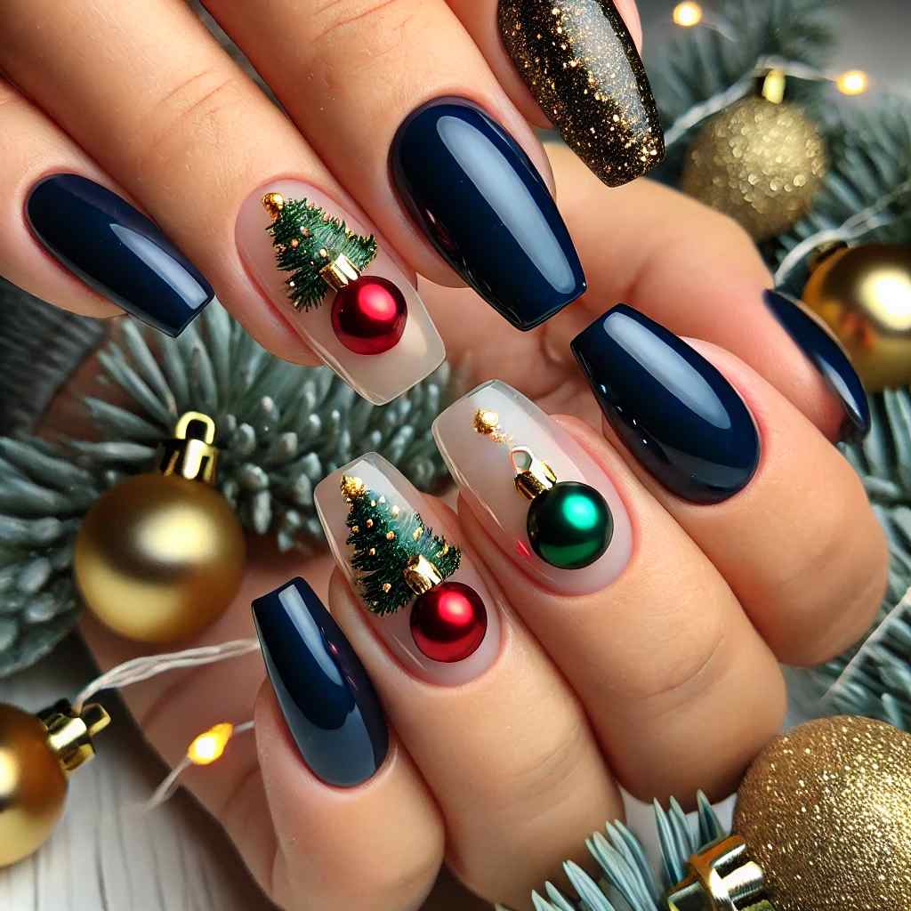 Navy Blue with Christmas Baubles