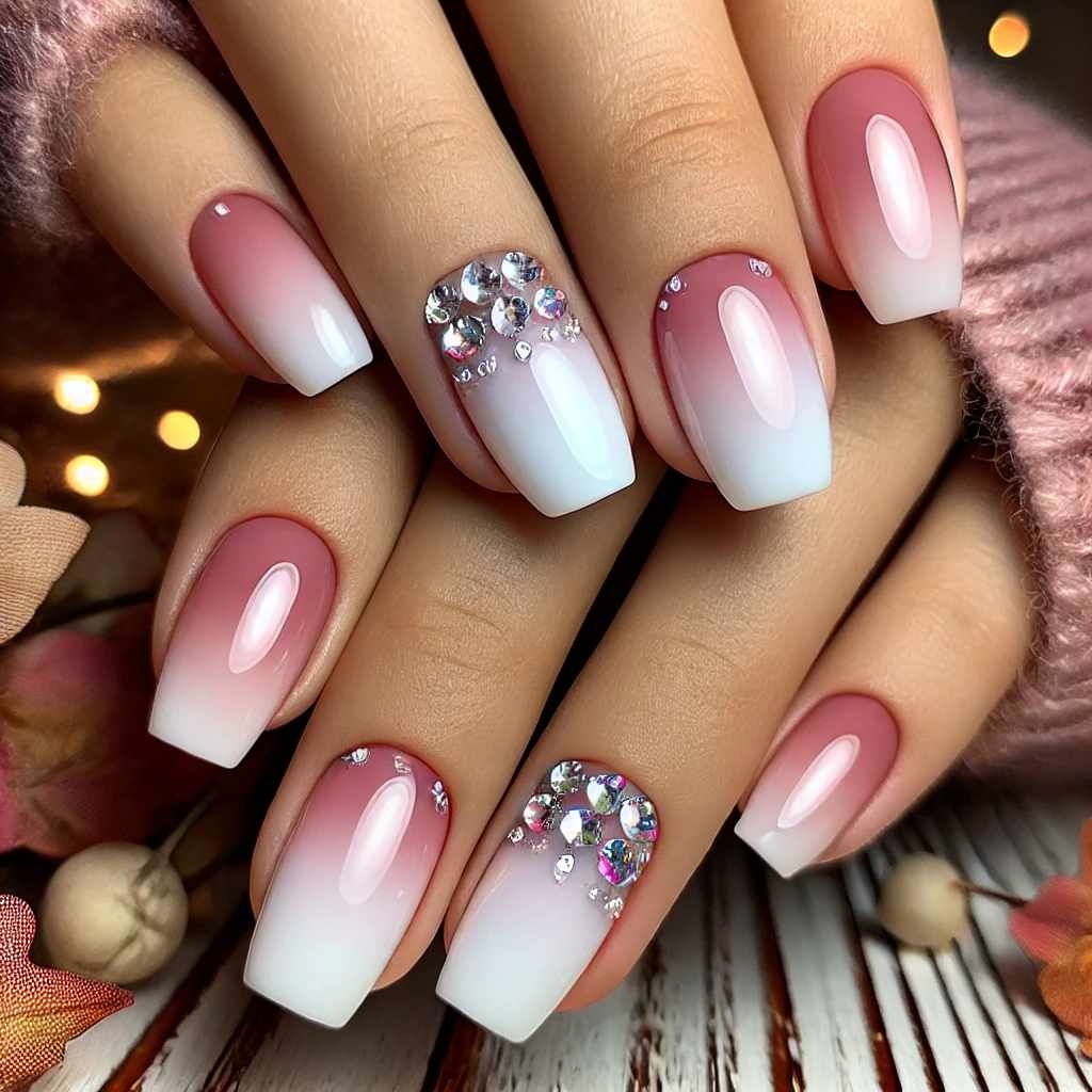 Nude Ombre with Crystal Rhinestones