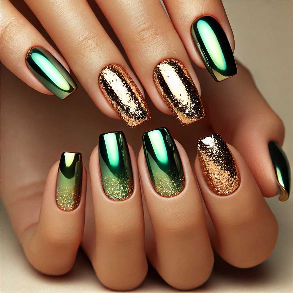 Ombre Chrome with Gold Glitter Edges