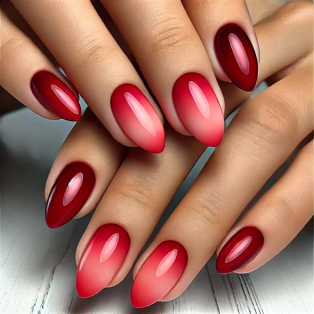 Ombre Red Almond Nails