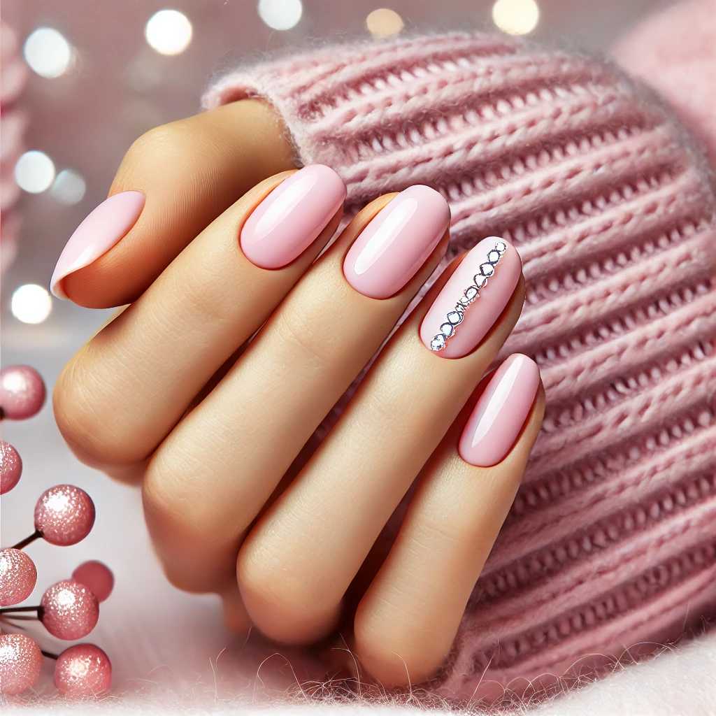 Pastel Pink Nails with Diamond Edges