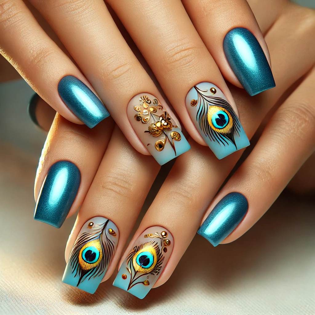 Peacock Blue with Butterfly Art