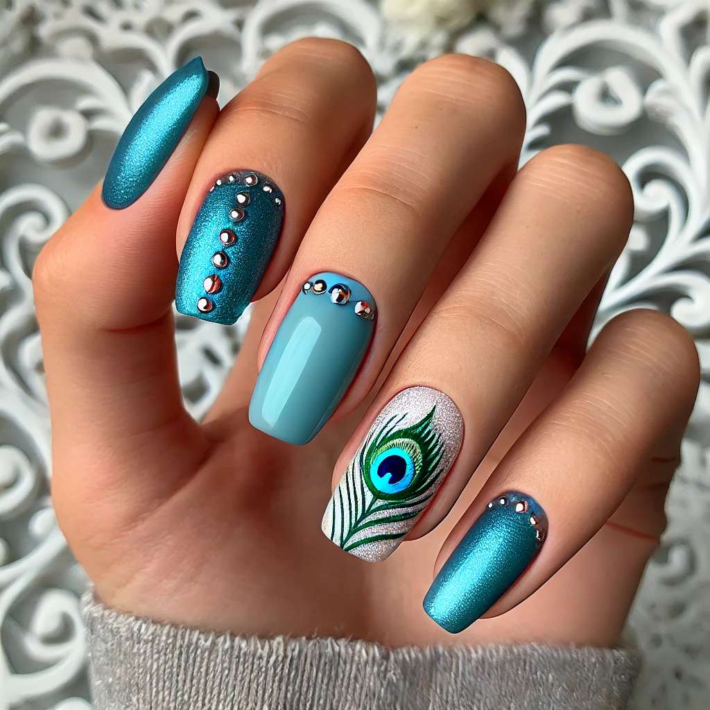 Peacock Blue with Silver Sparkles