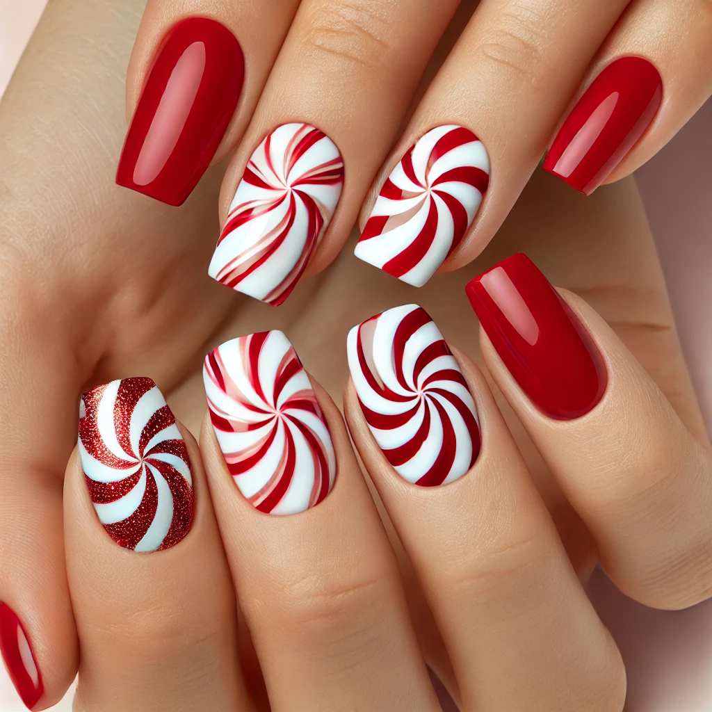 Peppermint Swirl Nails