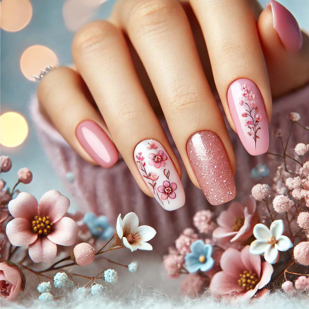 Pink Florals with Glitter Highlights