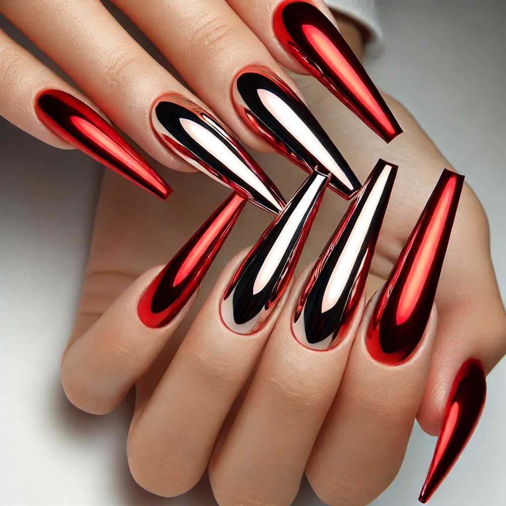 Red Chrome Coffin Nails