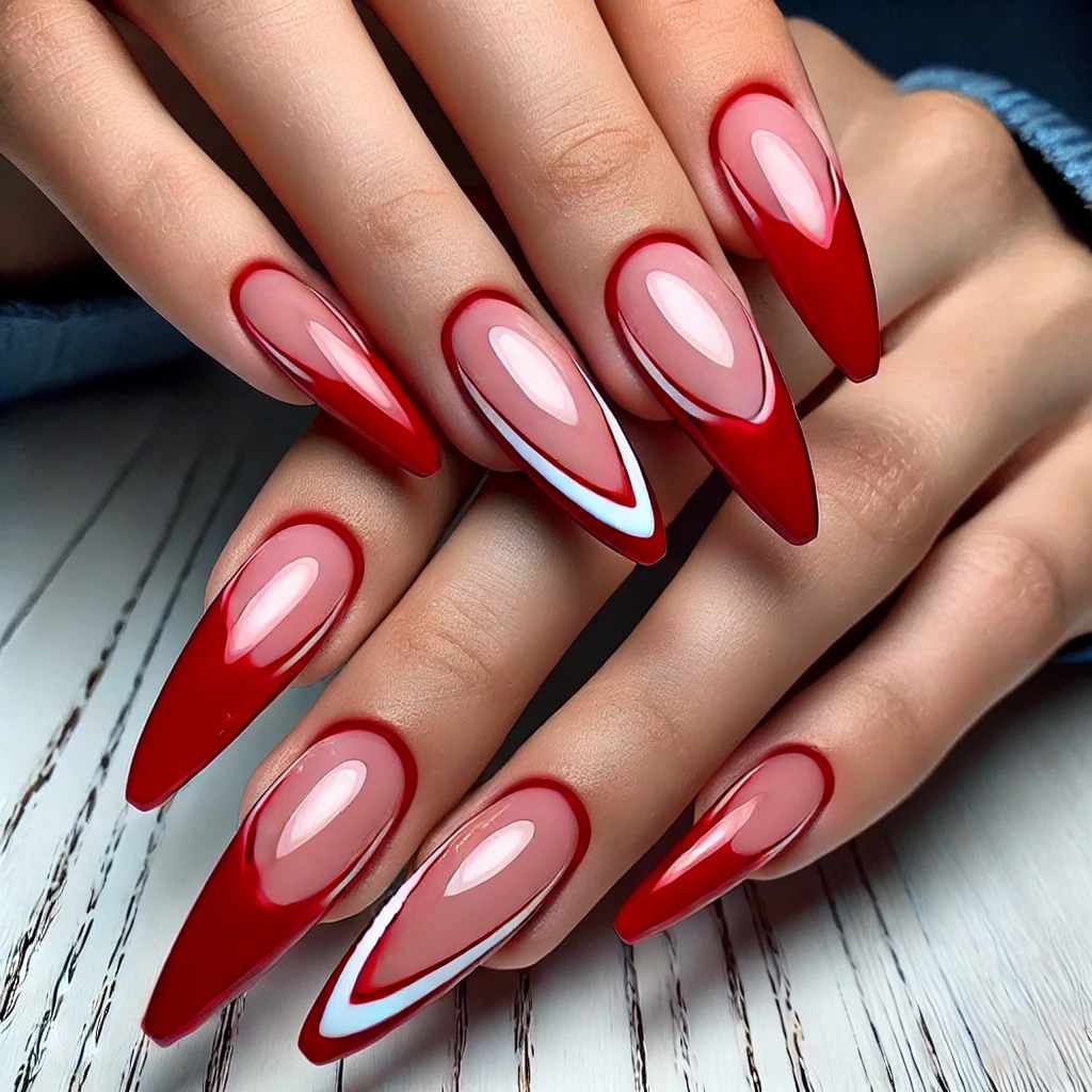 Red French Tip Coffin Nails