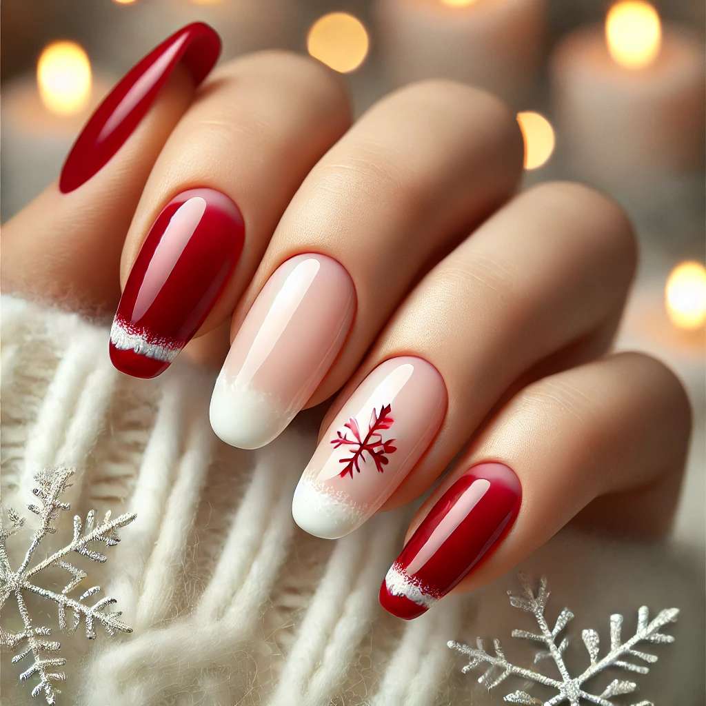 Red French Tips with Holiday Twist