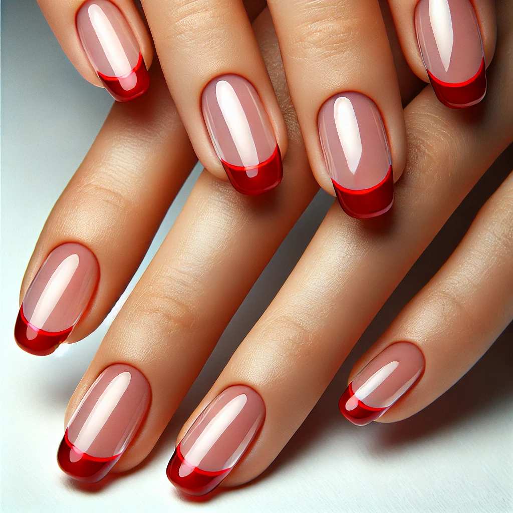 Red French Tips with a Glossy Finish