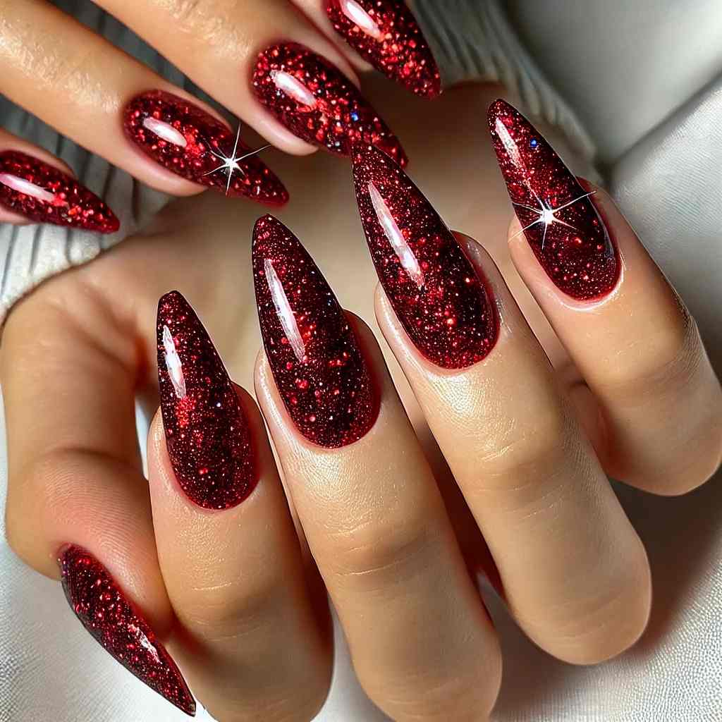 Red Glitter Coffin Nails