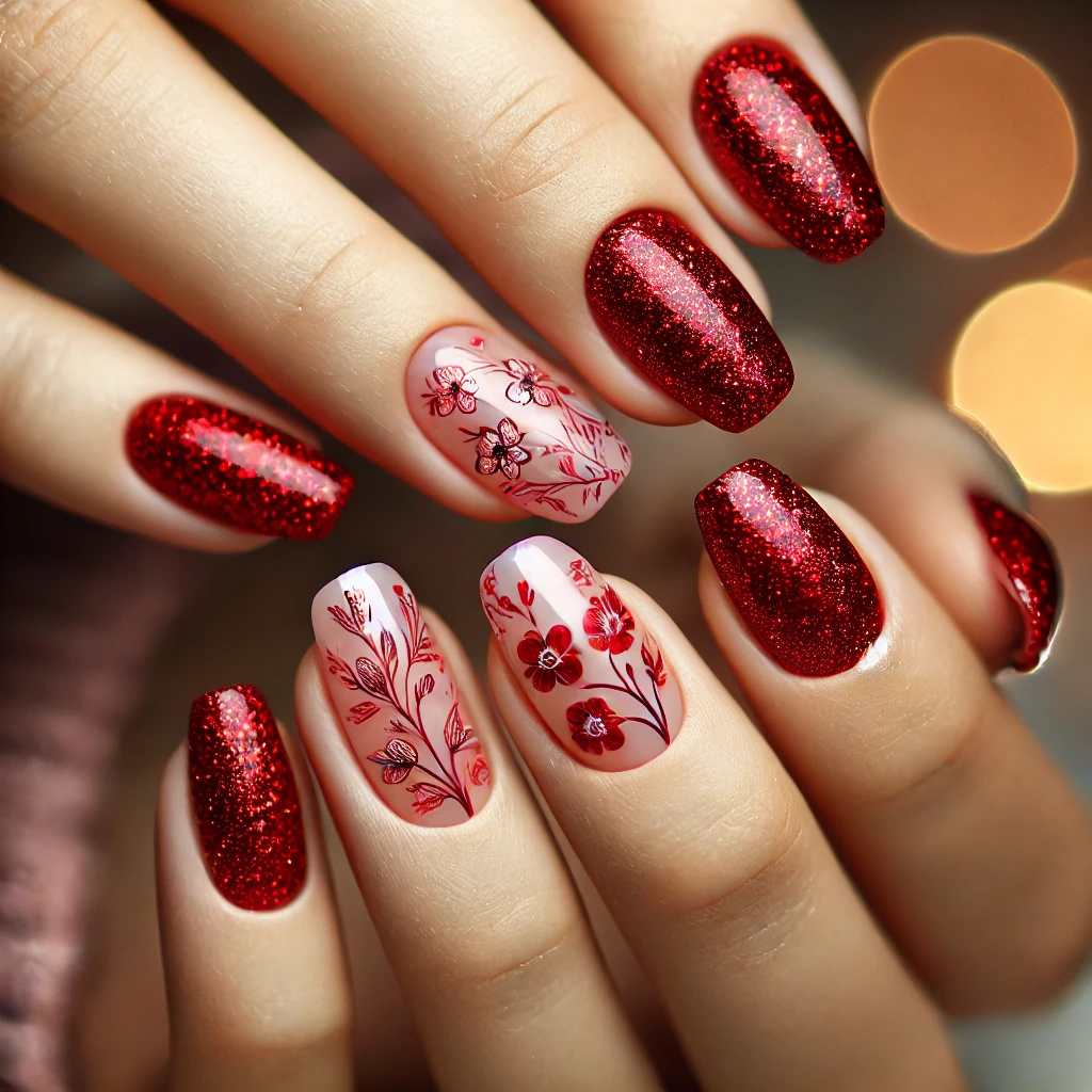 Red Glitter Florals