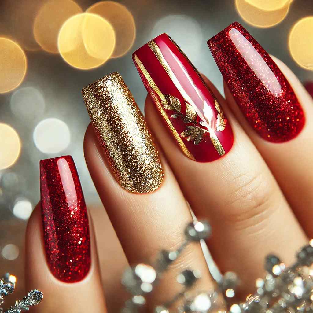 Red Glitter with Gold Foil Accents