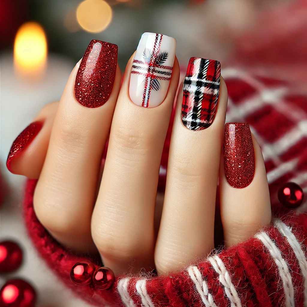 Red Glitter with Plaid Accents